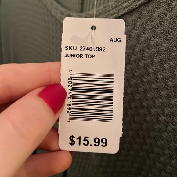 NWT EYE CANDY Green Thermal V-Neck Long Sleeve Shirt - Picture 5 of 5